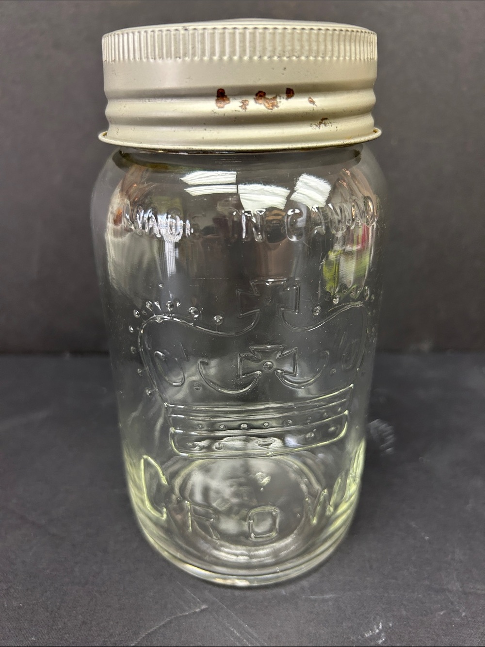 Vintage 1947 CROWN mason jar with hi glass insert and screw lid Made in Canada
